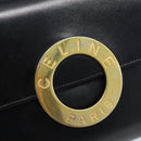 CELINE Circle Shoulder Bag Leather Black Gold Auth 190717A-17