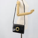 CELINE Circle Shoulder Bag Leather Black Gold Auth 190717A-22
