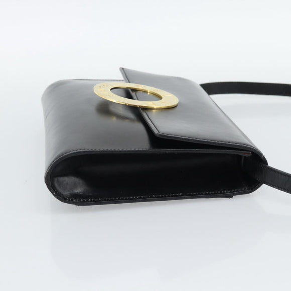 CELINE Circle Shoulder Bag Leather Black Gold Auth 190717A