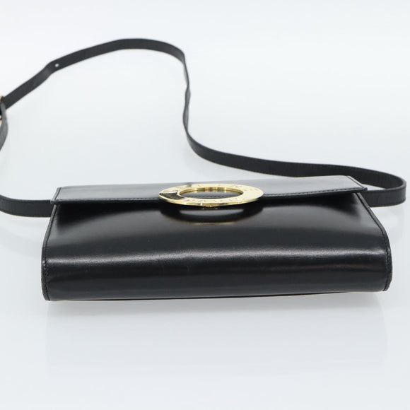 CELINE Circle Shoulder Bag Leather Black Gold Auth 190717A