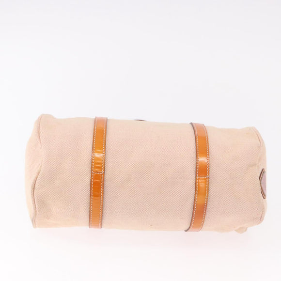 PRADA Hand Bag Canvas 2way Beige Silver Auth 190718