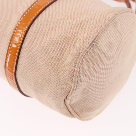 PRADA Hand Bag Canvas 2way Beige Silver Auth 190718