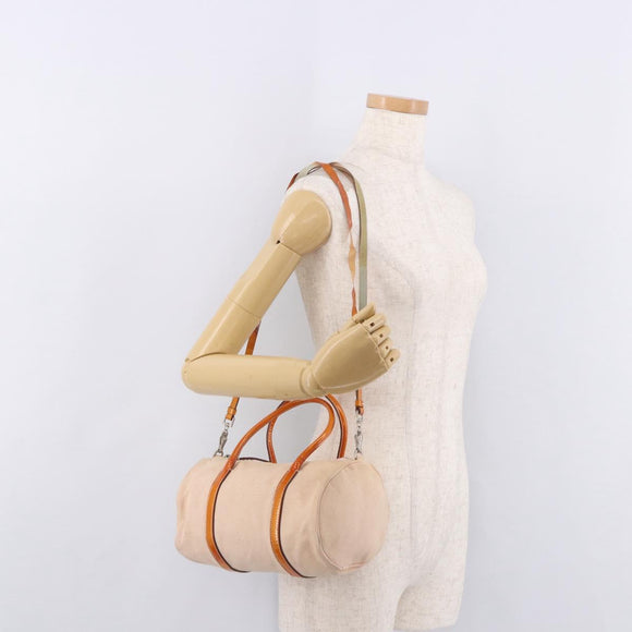 PRADA Hand Bag Canvas 2way Beige Silver Auth 190718
