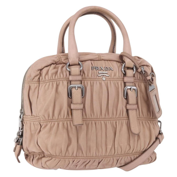 PRADA Gathered Hand Bag Leather 2way Pink Silver Auth 190719V