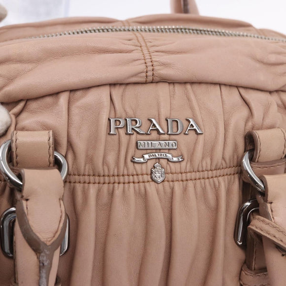 PRADA Gathered Hand Bag Leather 2way Pink Silver Auth 190719V