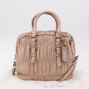 PRADA Gathered Hand Bag Leather 2way Pink Silver Auth 190719V-12