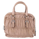 PRADA Gathered Hand Bag Leather 2way Pink Silver Auth 190719V-2