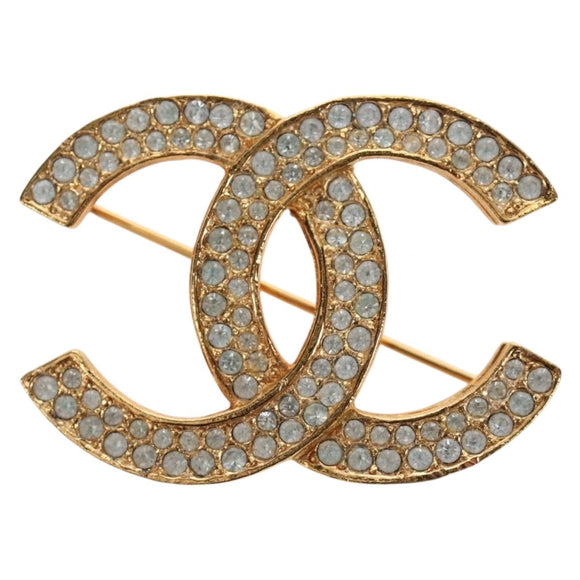 CHANEL COCO Mark Brooch Metal Gold Tone CC Auth 190723M