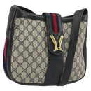 GUCCI GG Supreme Shoulder Bag PVC Leather Navy Gold Auth 190743-1