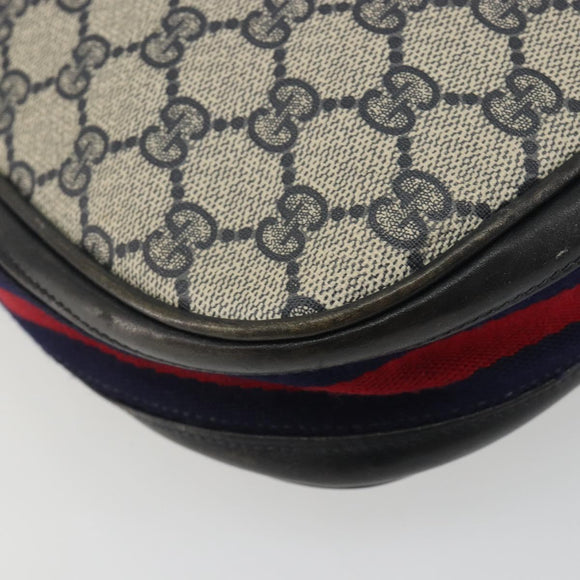 GUCCI GG Supreme Shoulder Bag PVC Leather Navy Gold Auth 190743