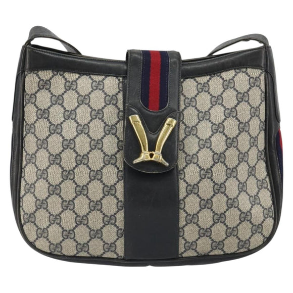 GUCCI GG Supreme Shoulder Bag PVC Leather Navy Gold Auth 190743