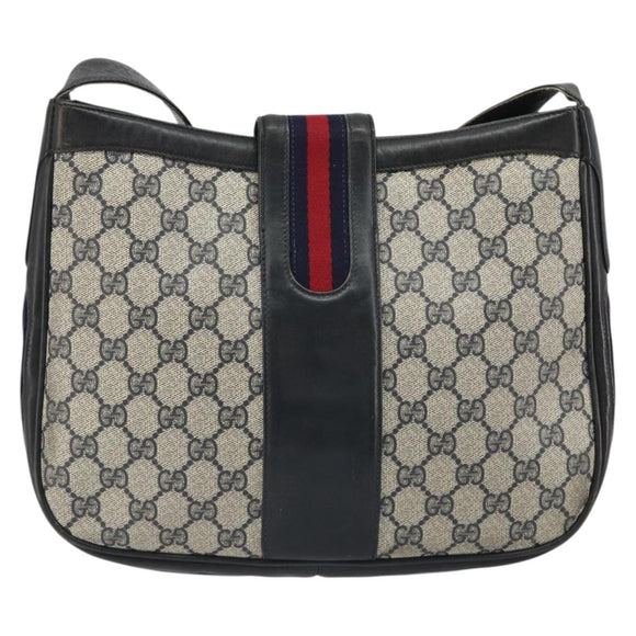 GUCCI GG Supreme Shoulder Bag PVC Leather Navy Gold Auth 190743