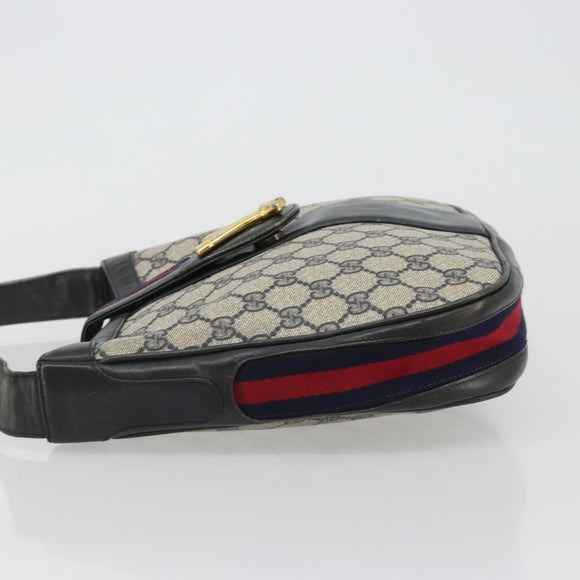 GUCCI GG Supreme Shoulder Bag PVC Leather Navy Gold Auth 190743