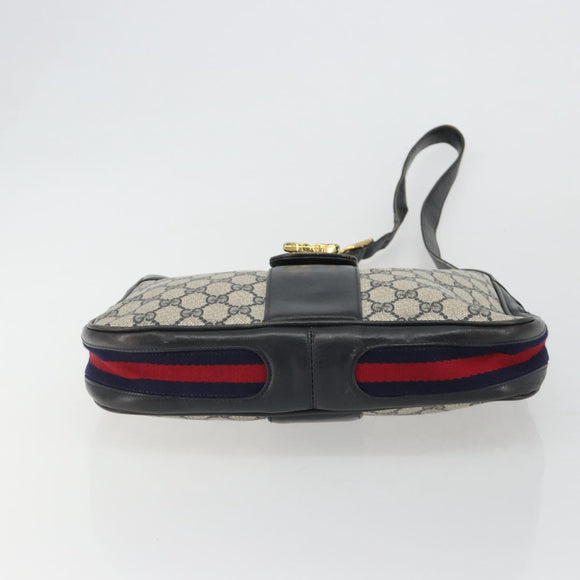 GUCCI GG Supreme Shoulder Bag PVC Leather Navy Gold Auth 190743