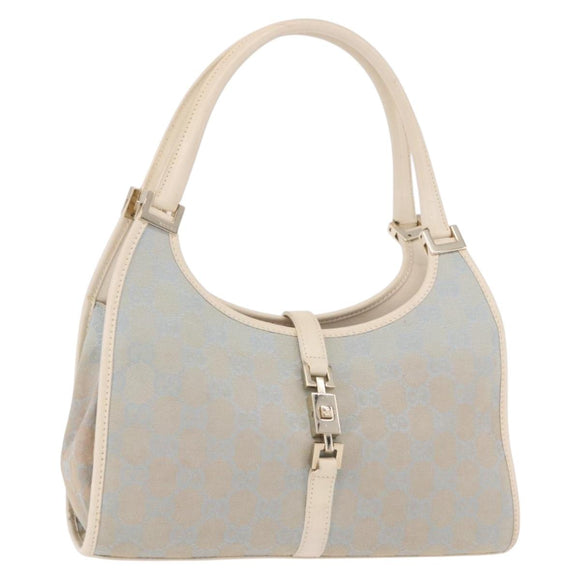 GUCCI GG Canvas Jackie Hand Bag Light Blue Gold 002 5068 Auth 190748