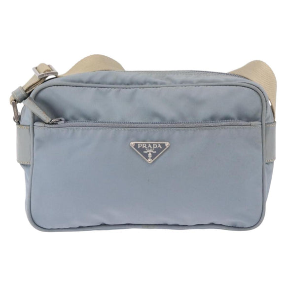 PRADA Shoulder Bag Nylon Light Blue Silver Auth 190750
