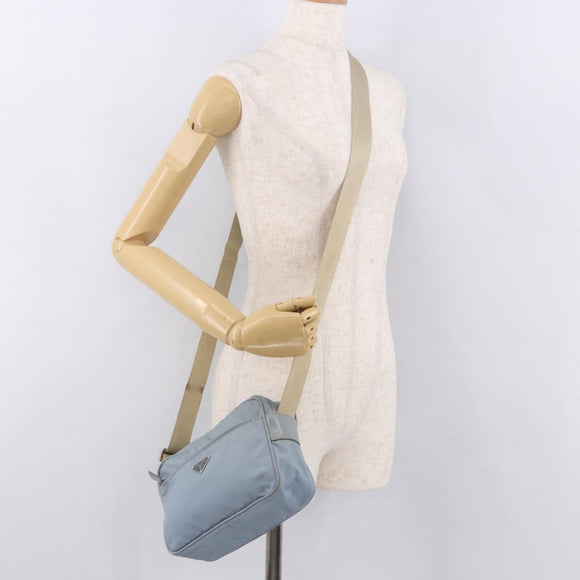PRADA Shoulder Bag Nylon Light Blue Silver Auth 190750