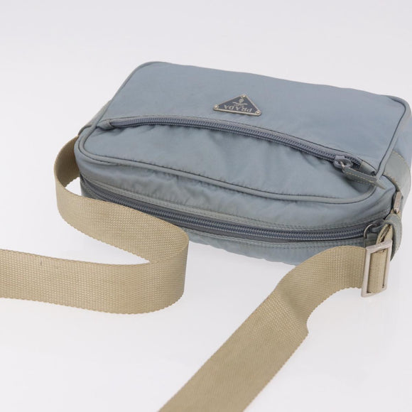 PRADA Shoulder Bag Nylon Light Blue Silver Auth 190750