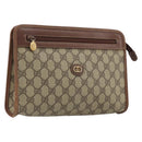 GUCCI GG Supreme Clutch Bag PVC Leather Beige Gold Auth 190770-1