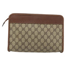 GUCCI GG Supreme Clutch Bag PVC Leather Beige Gold Auth 190770-2