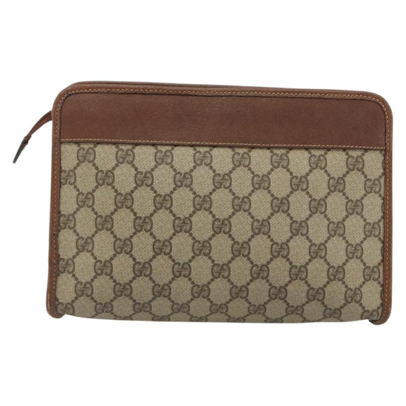 GUCCI GG Supreme Clutch Bag PVC Leather Beige Gold Auth 190770