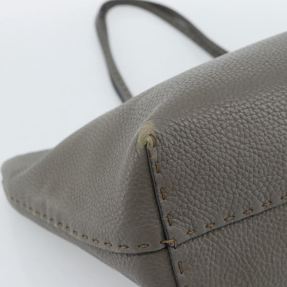 FENDI Celeria Tote Bag Leather Gray Silver Auth 190772