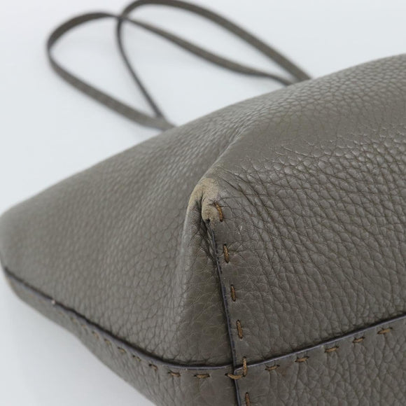 FENDI Celeria Tote Bag Leather Gray Silver Auth 190772