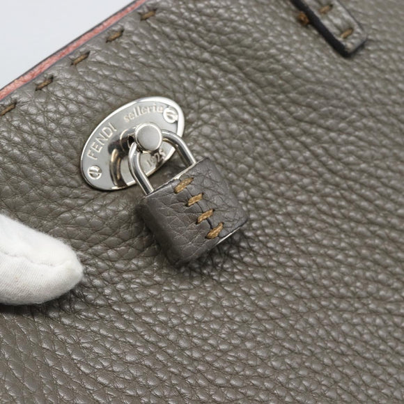 FENDI Celeria Tote Bag Leather Gray Silver Auth 190772