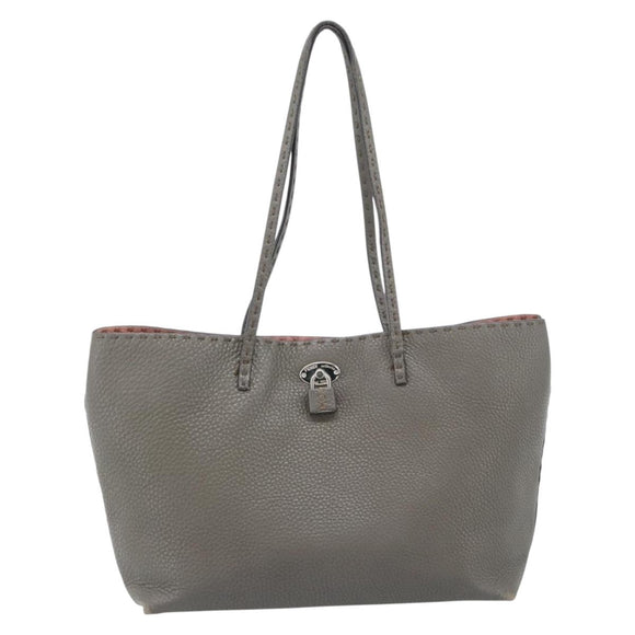 FENDI Celeria Tote Bag Leather Gray Silver Auth 190772