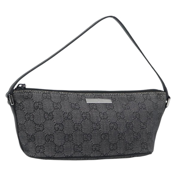 GUCCI GG Canvas Accessory Pouch Black Silver Auth 190780A