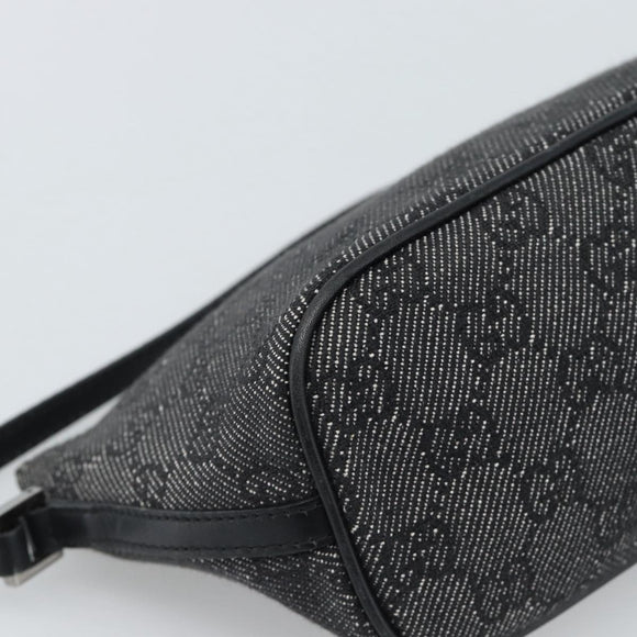 GUCCI GG Canvas Accessory Pouch Black Silver Auth 190780A