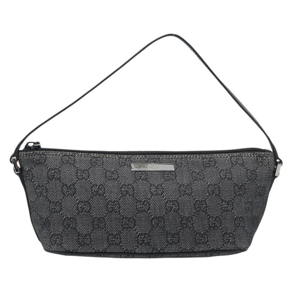 GUCCI GG Canvas Accessory Pouch Black Silver Auth 190780A