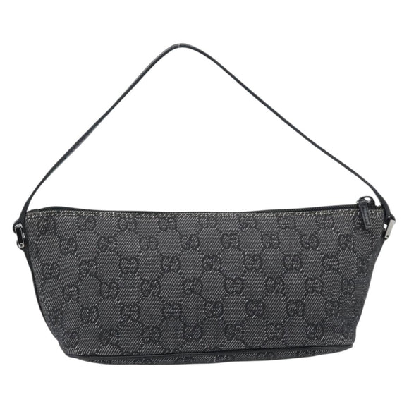 GUCCI GG Canvas Accessory Pouch Black Silver Auth 190780A