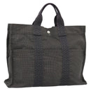 HERMES Her LineMM Hand Bag Canvas Gray Silver Auth 190781-1