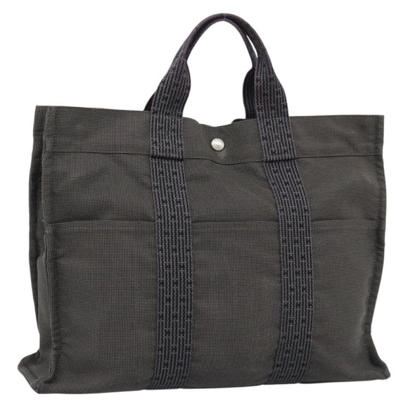 HERMES Her LineMM Hand Bag Canvas Gray Silver Auth 190781