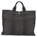 HERMES Her LineMM Hand Bag Canvas Gray Silver Auth 190781-13
