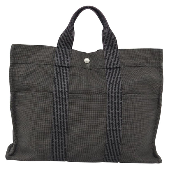 HERMES Her LineMM Hand Bag Canvas Gray Silver Auth 190781