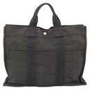 HERMES Her LineMM Hand Bag Canvas Gray Silver Auth 190781-2