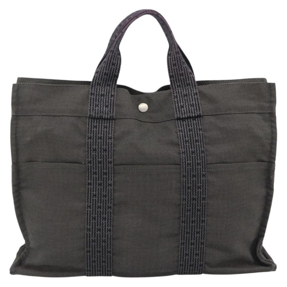 HERMES Her LineMM Hand Bag Canvas Gray Silver Auth 190781