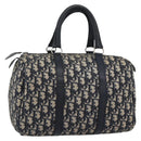 Christian Dior Trotter Canvas Boston Bag Navy Silver Auth 190784-1