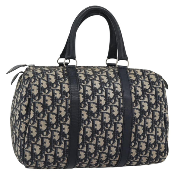 Christian Dior Trotter Canvas Boston Bag Navy Silver Auth 190784