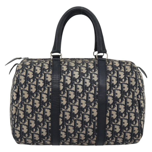 Christian Dior Trotter Canvas Boston Bag Navy Silver Auth 190784