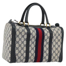 GUCCI GG Supreme Sherry Line Boston Bag PVC Navy Gold Auth 190785A-1