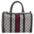 GUCCI GG Supreme Sherry Line Boston Bag PVC Navy Gold Auth 190785A-2