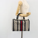 GUCCI GG Supreme Sherry Line Boston Bag PVC Navy Gold Auth 190785A-20