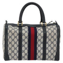 GUCCI GG Supreme Sherry Line Boston Bag PVC Navy Gold Auth 190785A-3