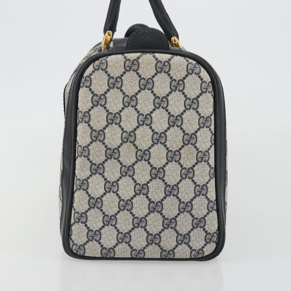 GUCCI GG Supreme Sherry Line Boston Bag PVC Navy Gold Auth 190785A