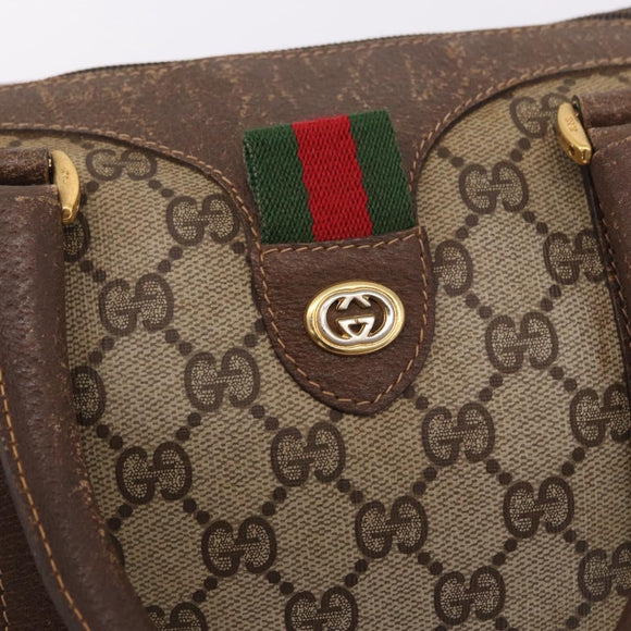GUCCI GG Supreme Hand Bag PVC Beige Gold Auth 190786