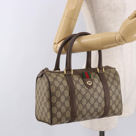 GUCCI GG Supreme Hand Bag PVC Beige Gold Auth 190786