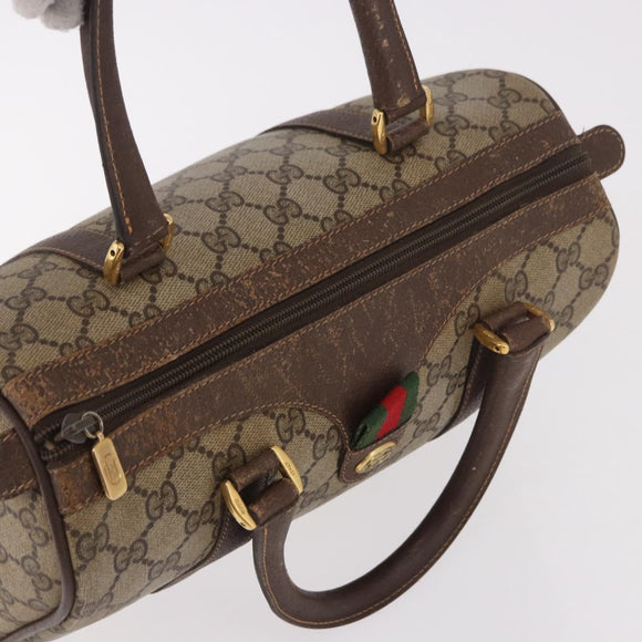 GUCCI GG Supreme Hand Bag PVC Beige Gold Auth 190786